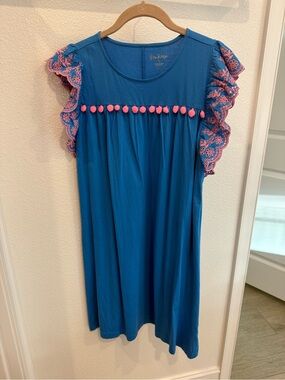Lilly Pulitzer Pom-Pom Flutter Sleeve Dress - Pink Trim